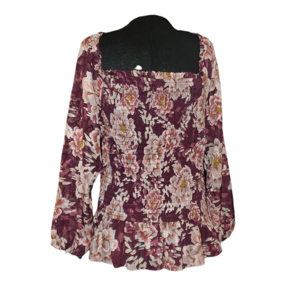 BEAUTIFUL 2X BLOUSE, MAROON/PINK W/ METALIC THREAD, LIKE NEW, PEASANT - Picture 3 of 6